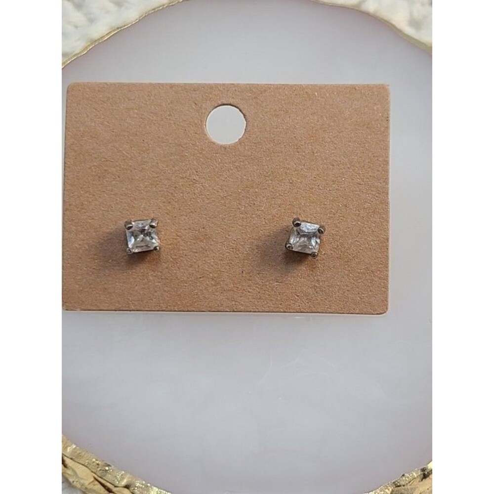 925 Sterling Silver CZ Stud Earrings Clear Cubic Zirconia Minimalist Posts